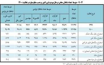 تعداد شاغلان معادن در حال بهره‌برداری چقدر است؟

