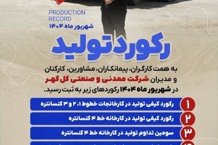 رکوردهای تولید کارخانجات شرکت معدنی و صنعتی گل گهر در شهریورماه ۱۴۰۴