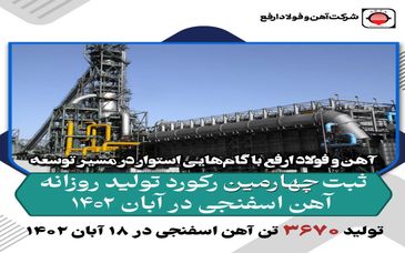 ثبت چهارمین تولید رکورد روزانه آهن اسفنجی در آبان ۱۴۰۲