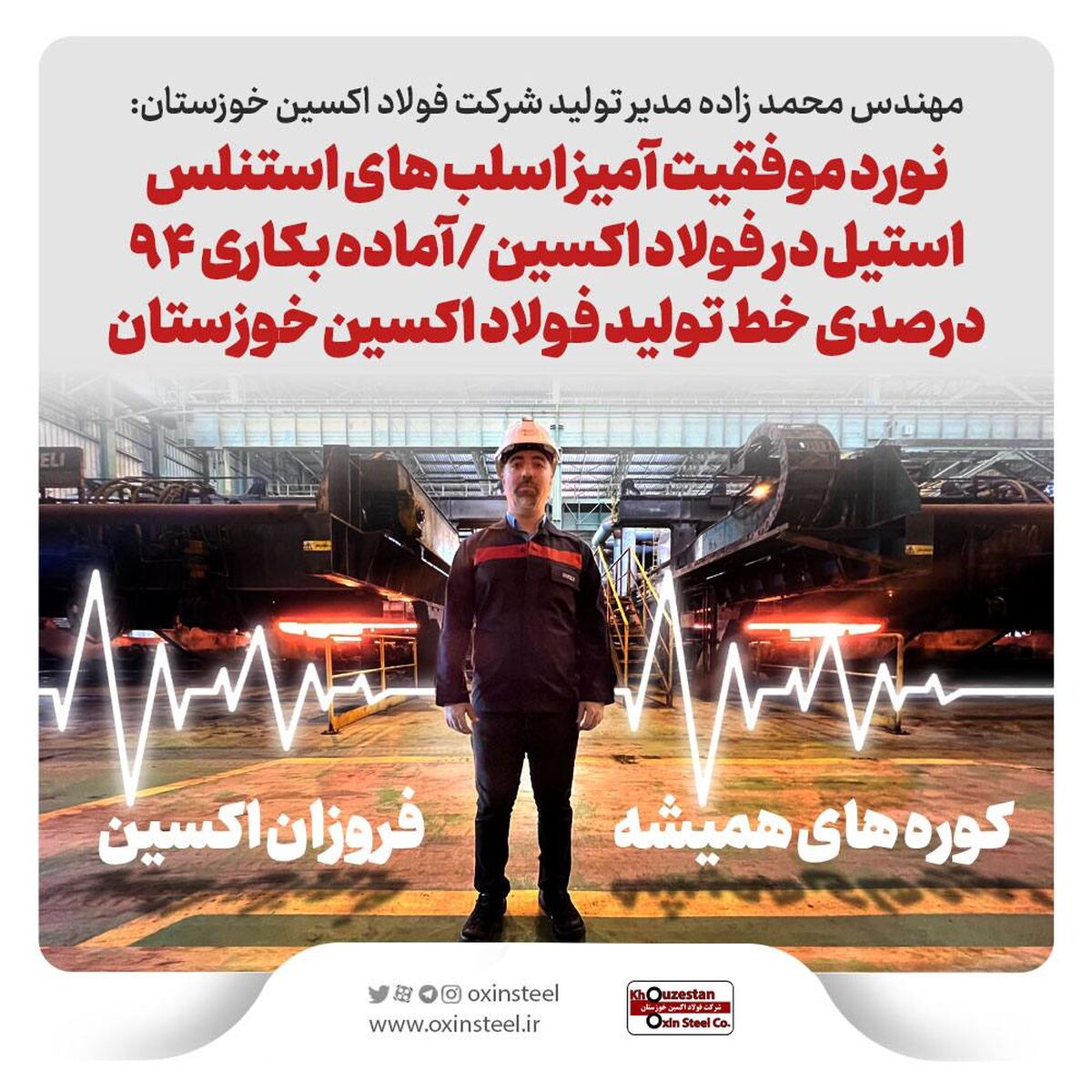 نورد موفقیت آمیز اسلب های استنلس استیل در فولاد اکسین/آماده بکاری ۹۴ درصدی خط تولید فولاد اکسین خوزستان

