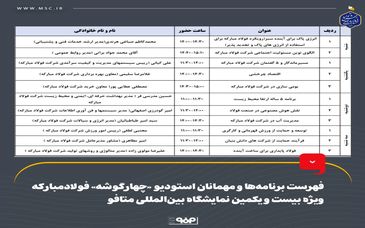 فهرست برنامه‌ها و مهمانان استودیو «چهارگوشه» فولاد مبارکه ویژه بیست و یکمین نمایشگاه بین‌المللی متافو