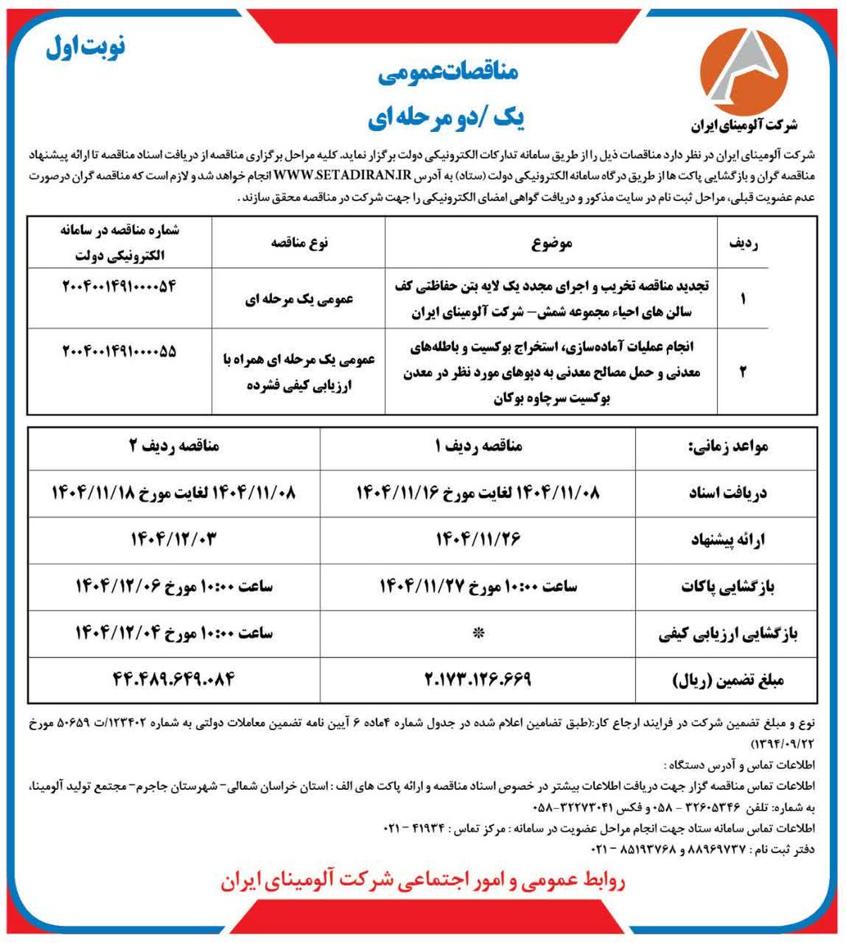 تجدید مناقصه تخریب و اجرای مجدد یک لایه بتن حفاظتی کف سالن احیاء مجموعه شمش