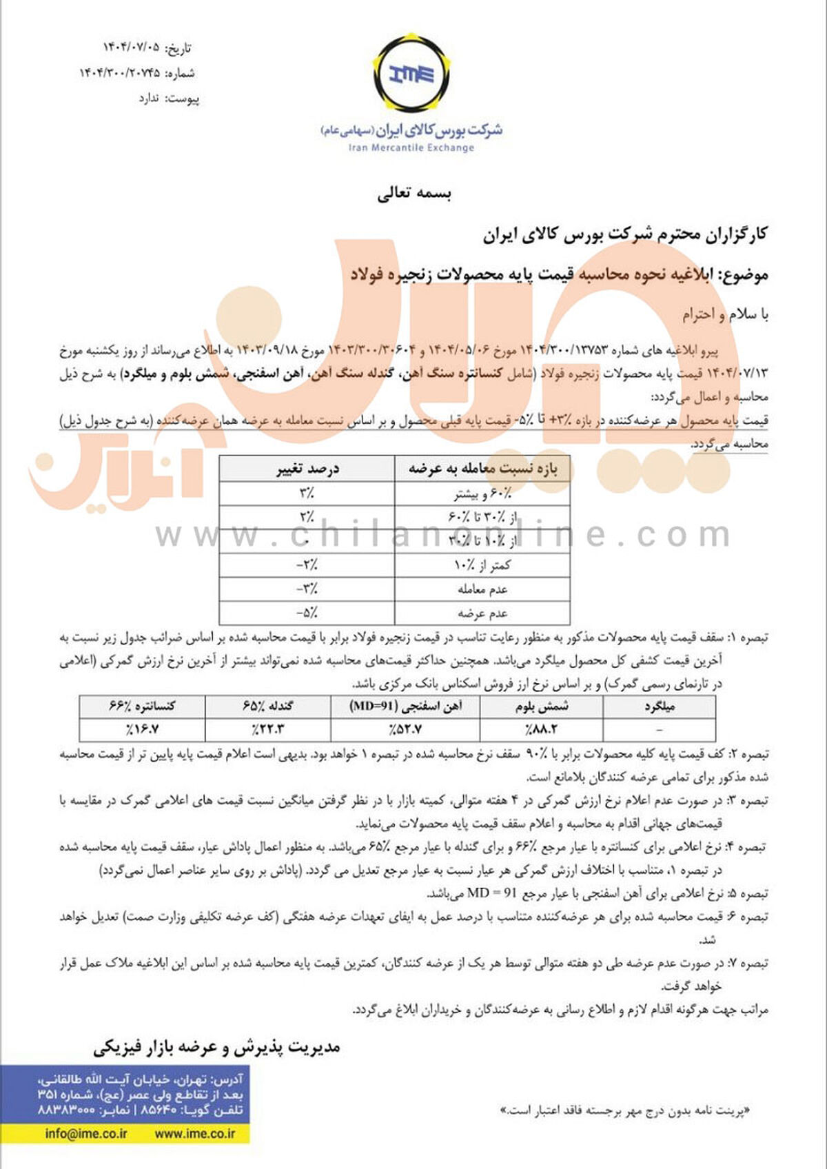 فرمول جدید محاسبه قیمت پایه محصولات زنجیره فولاد

