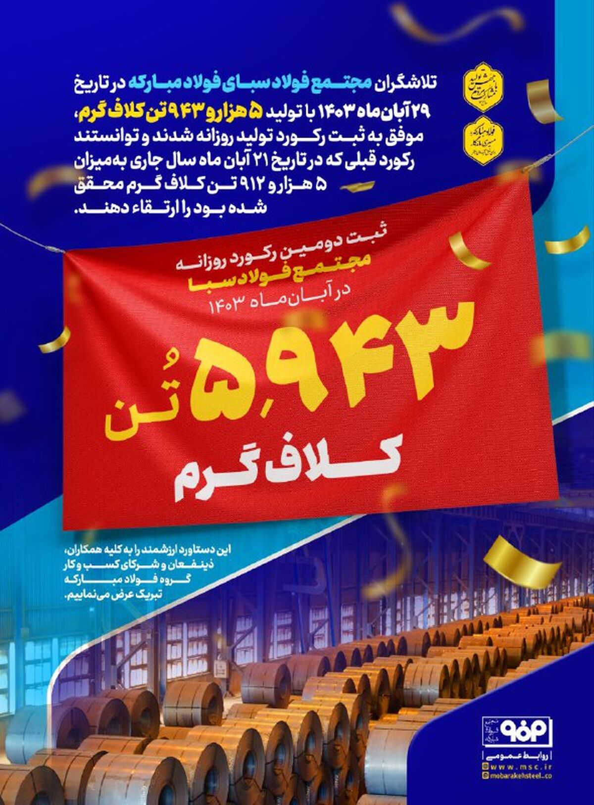 ثبت دومین رکورد روزانه مجتمع فولاد سبا در آبان‌ماه ۱۴۰۳ 

