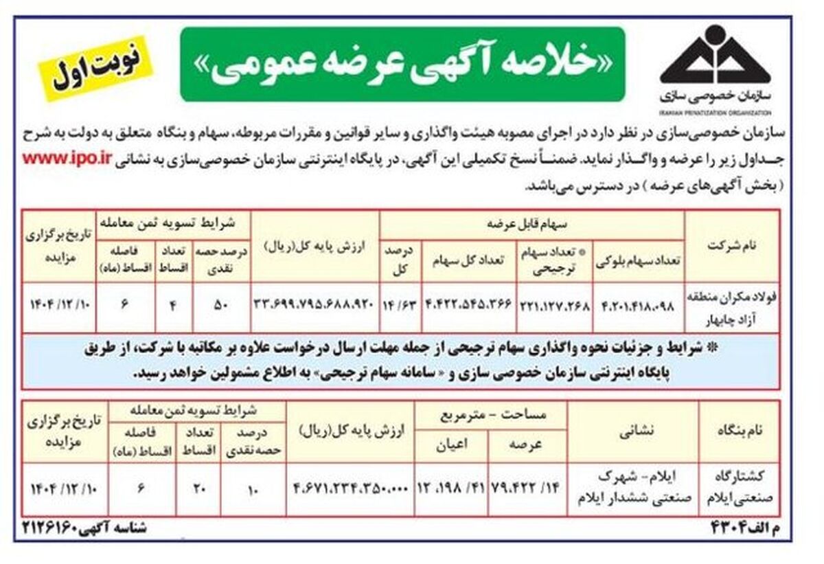 سهام فولاد مکران واگذار می‌شود


