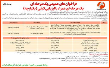 چاپ و انتشار  نوبت اول آگهی فراخوان های عمومی شرکت آلومینای ایران در روزنامه های